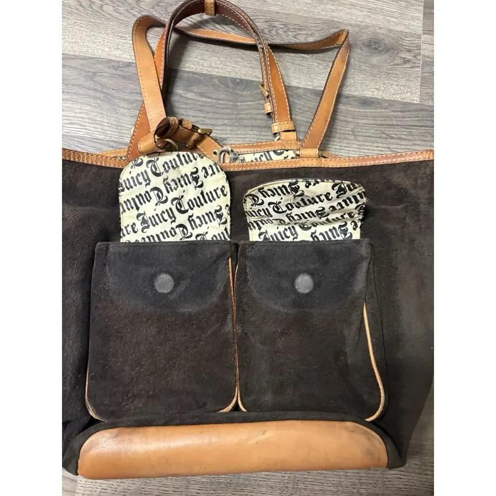 Juicy Couture Baby Brown Suede Leather Diaper Bag Tote Purse